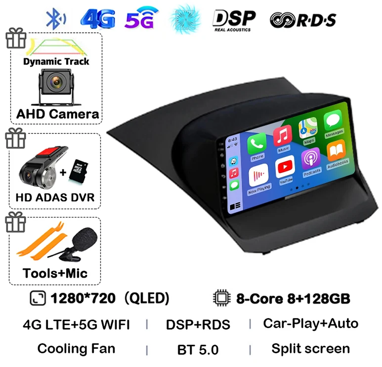 Android 16 Carplay Auto voor Ford Fiesta Mk 6 2009 2010 2011 2012 2013 2014 - 2018 Multimedia autoradio speler WiFi+4G DSP GPS 2DIN