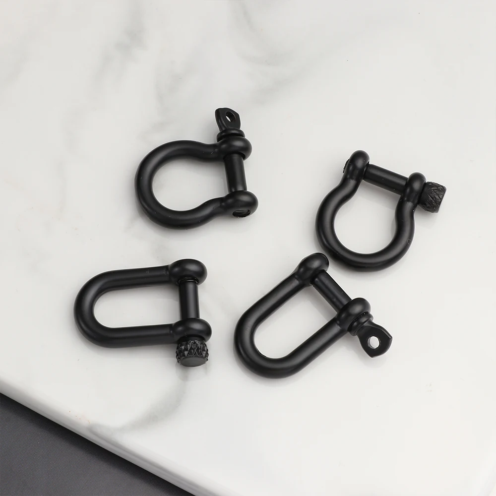 Solid Carabiner D Bow Staples Stainless Steel Shackle Fob Outdoor Bracelet Buckle Keychain Hook Key Ring Screw Joint Connector