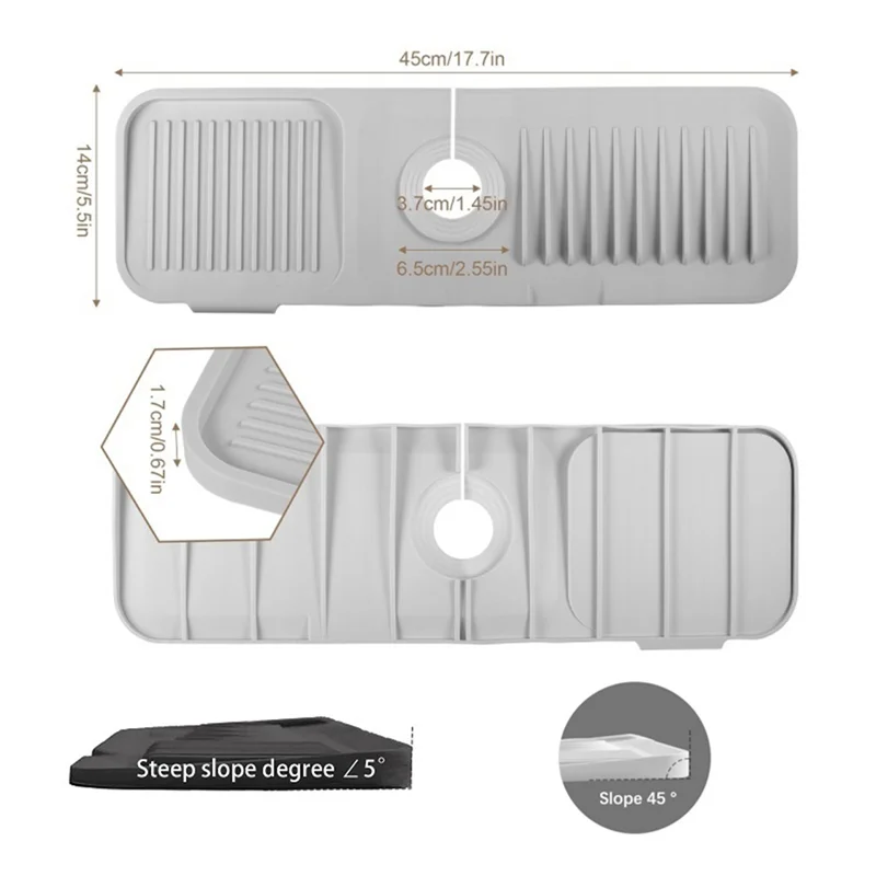 COFA-Silicone Sink Faucet Mat Kitchen Sink Splash Guard Faucet Handle Drip Catcher Tray For Kitchen Bathroom Counter,B Easy To U