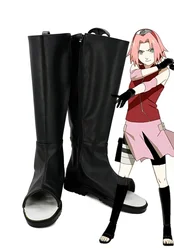 Custom Haruno Sakura Cosplay Boots Black Leather Costume Footwear Any Size for Unisex
