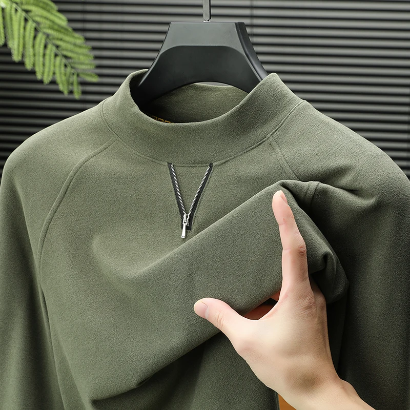 

Men Dralon High Neck Basic Clothing Spring Autumn Long Sleeve T-Shirt Fashion Zipper Decoration Underwear Tops