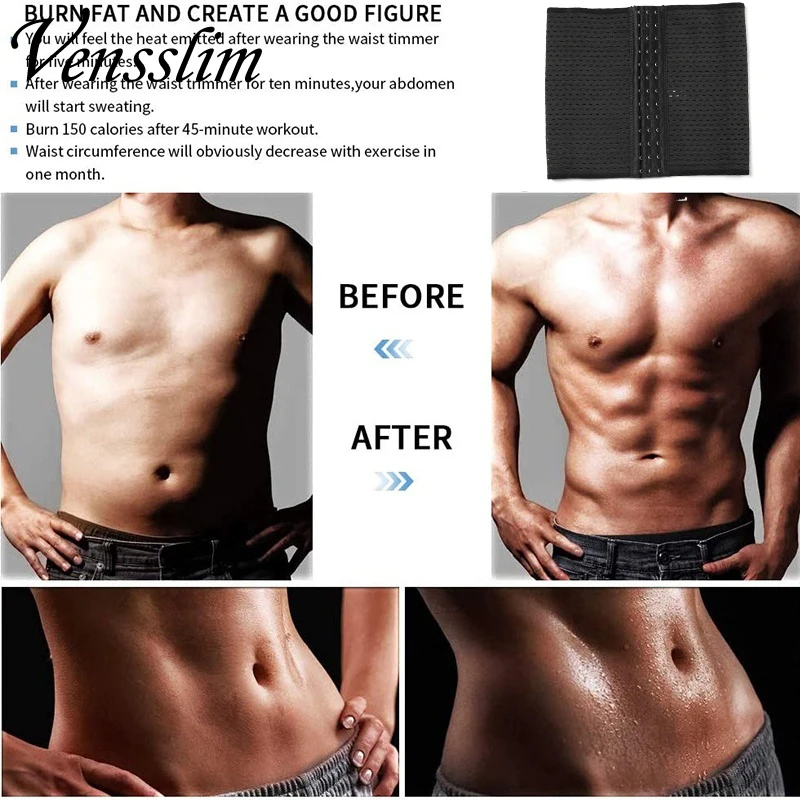 Vensslim Men Waist Trainer Corset Slimming Body Shaper Weight Loss Fitness Sweat Belt Tummy Control Compression Belly Girdles