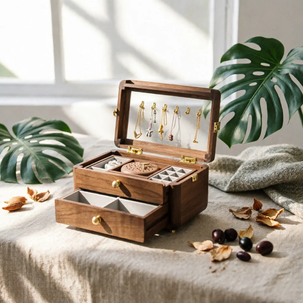 Jewelry Box with Drawers Portable Wooden Jewelry Box Decorative Sturdy for Women, Dresser, Vanity