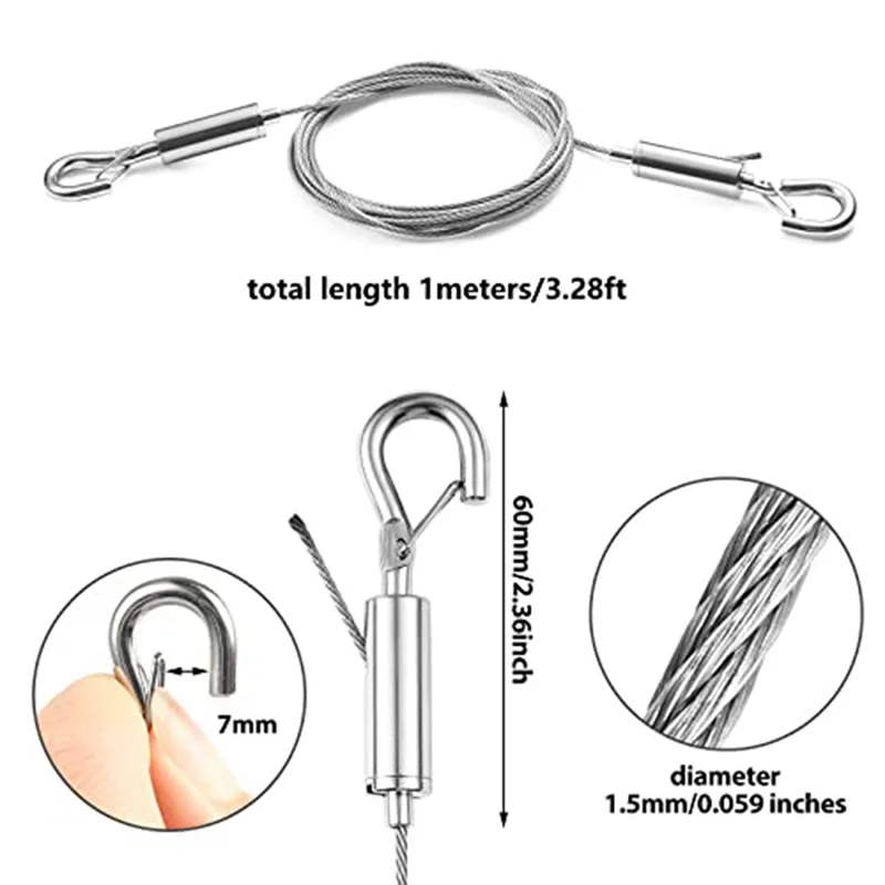 Kit de Cables de acero inoxidable para colgar imágenes, cuerda ajustable de 2 piezas, Hardware resistente, 1M x 1,5mm