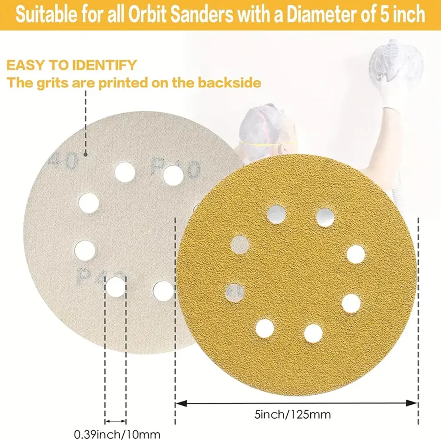 30pcs 5 In 8 Hole Sanding Discs Hook and Loop, 60-800 Assorted Grits Sandpaper for Woodworking