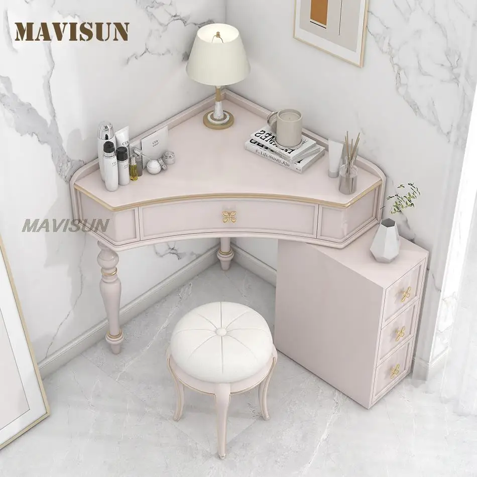 Corner Dressing Table Light Luxury With Storage Jewelry Cabinet Combination Small Apartment Triangle Table With Makeup Stool