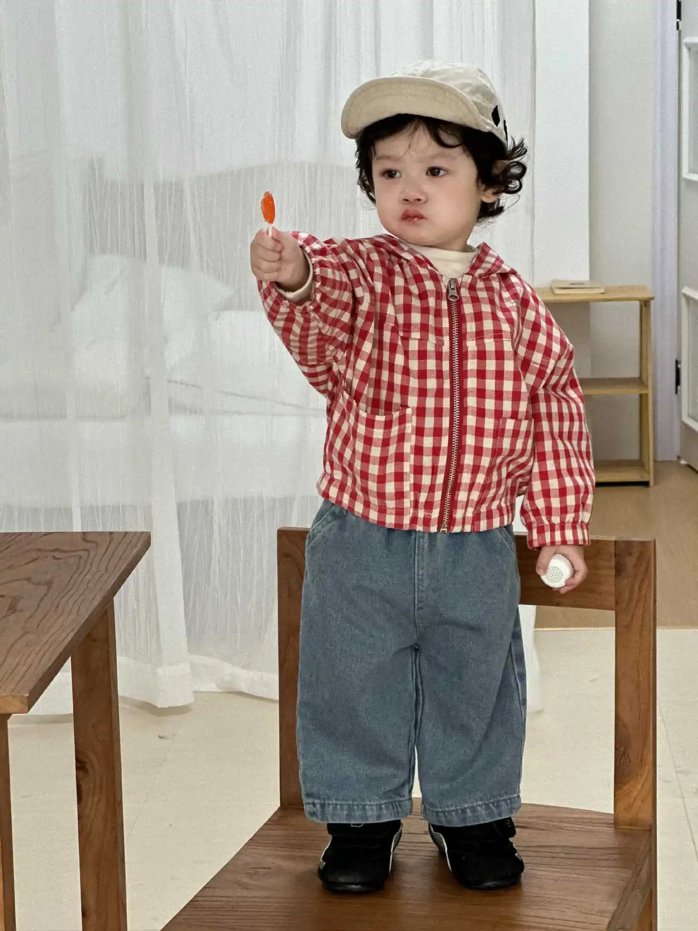 2026 Autumn New Children Long Sleeve Plaid Coat Cute Boys Girls Casual Jacket Baby Hooded Tops Fashion Kids Clothes 5