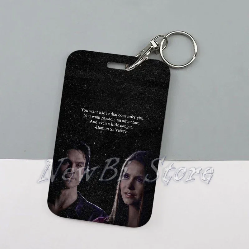 Popular The Vampire Diaries Keychain Card Holder Damon Elena Stefan Keychains Holders Bank Bus ID Credit Cards Key Ring Chains