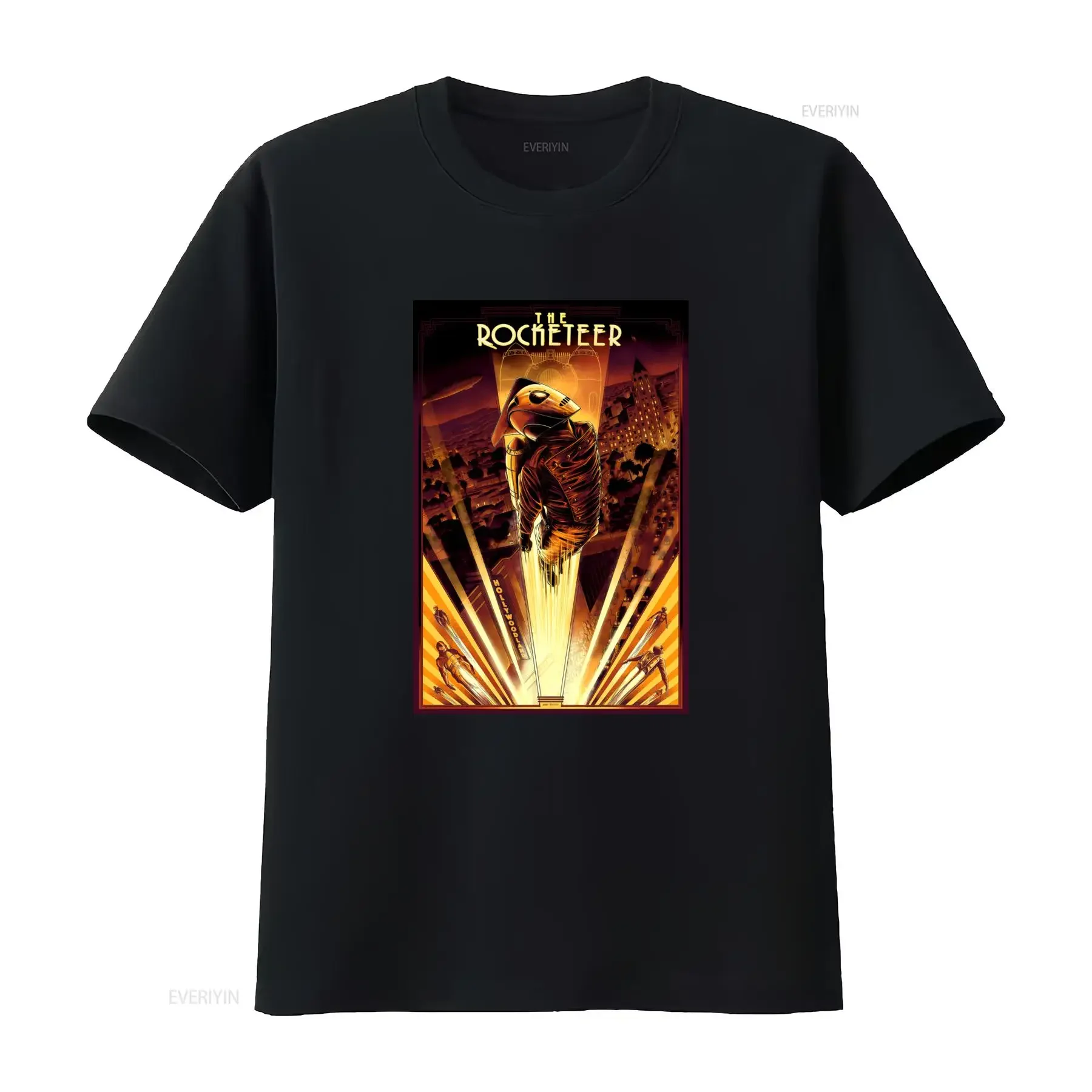 Vintage Art Deco The Rocketeer Classic Sci fi Movie Print Casual T Shirt vintage Washed Slightly fashion Breathable Unisex