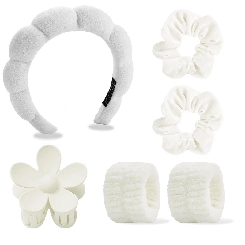 عصابة رأس لغسل الوجه مكونة من ست قطع، عصابة رأس سحابية، عصابة رأس لليوجا التجميلية، صندوق هدايا دبوس شعر على شكل حلقة للأمعاء الغليظة
