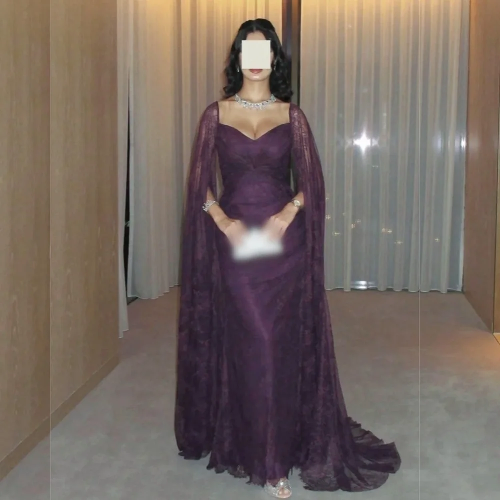 

Customized Pleat Lace Off-the-shoulder Long Shawl Trumpet Long Dresses Evening Dress Bespoke Occasion Elegant Party Wedding