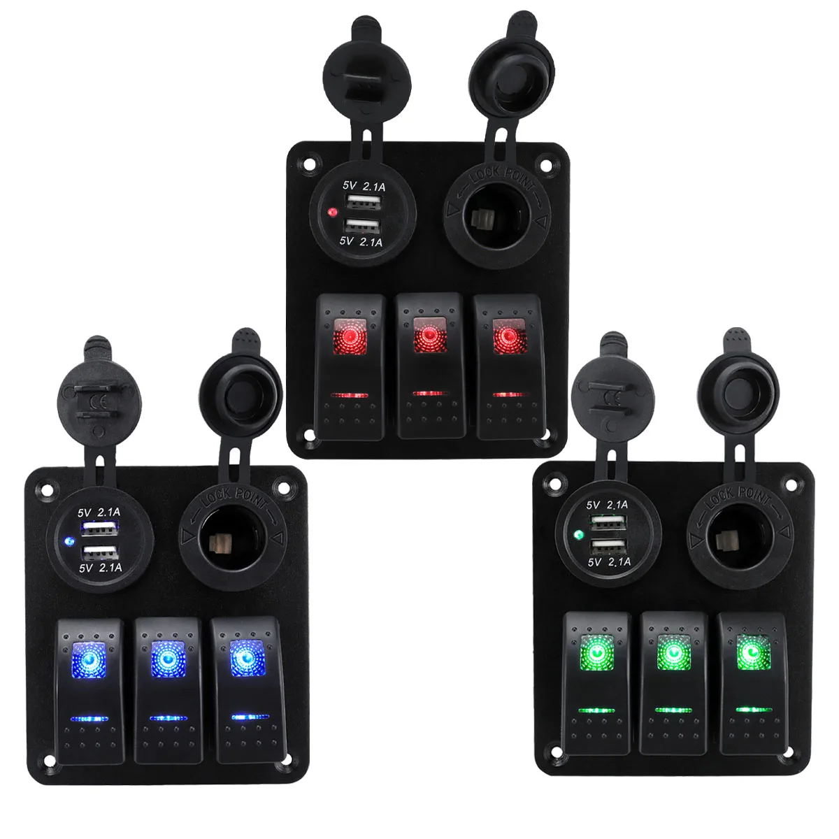 3+2 Position Ship Type Switch Panel, 4.2A Car Charger with Voltmeter & Cigarette Lighter Socket Combination Panel for Car RV Yac