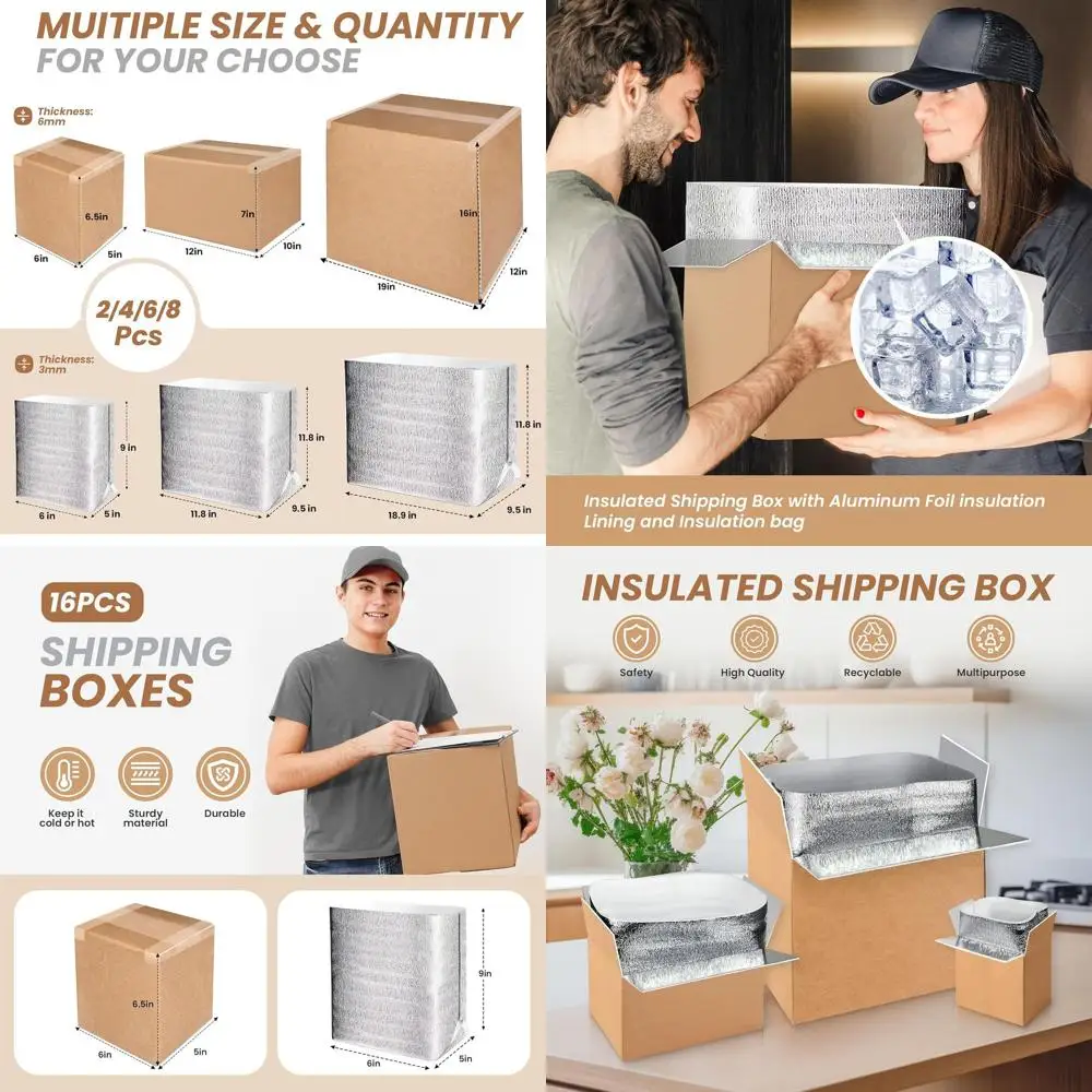 

16-Pack Insulated Shipping Boxes with Oil Liner, Thermal Insulation for Cold or Frozen Items, Reusable Styrofoam Coolers, Small