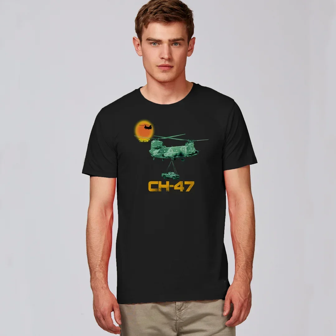 

CH-47F Chinook Helicopter «Товстая корова» Футболка с операциями по топливу 100% хлопок с круглым вырезом и коротким рукавом Летняя повседневная мужская футболка
