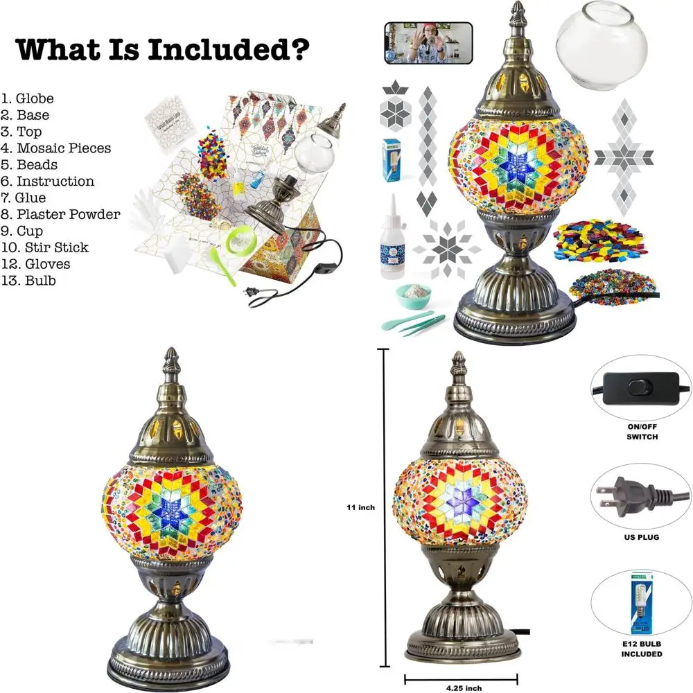 

DIY Mosaic Glass Table Lamp Kit - Decorative Night Light for Living Room & Bedroom, Antique Bronze Base, Multicolor