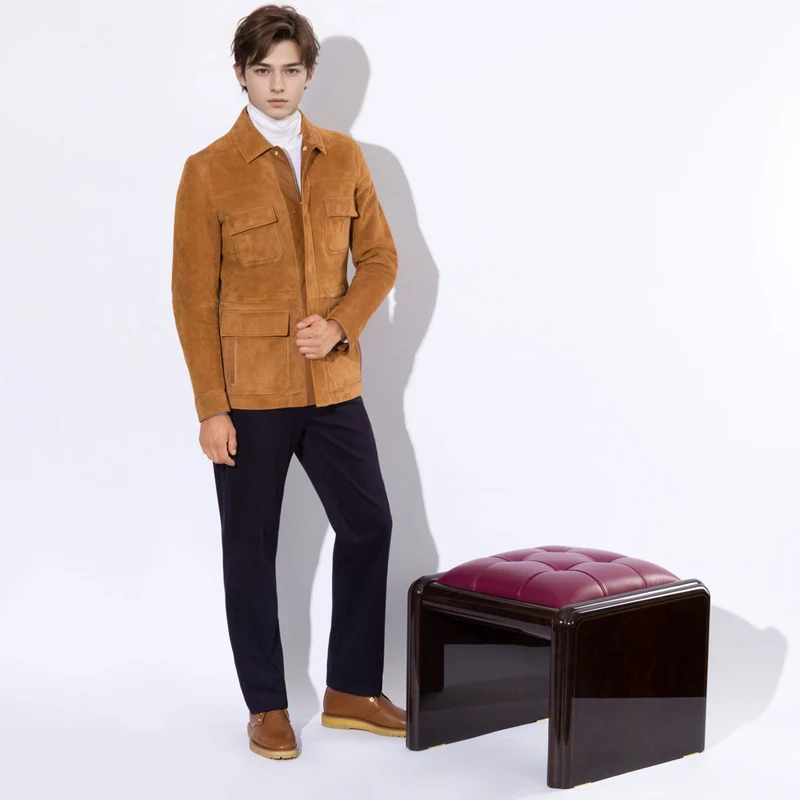 Classic Multi Bag Suede Men's Jacket 2024 Autumn/Winter New Fashion Casual Leather Customized Short Coat for Men