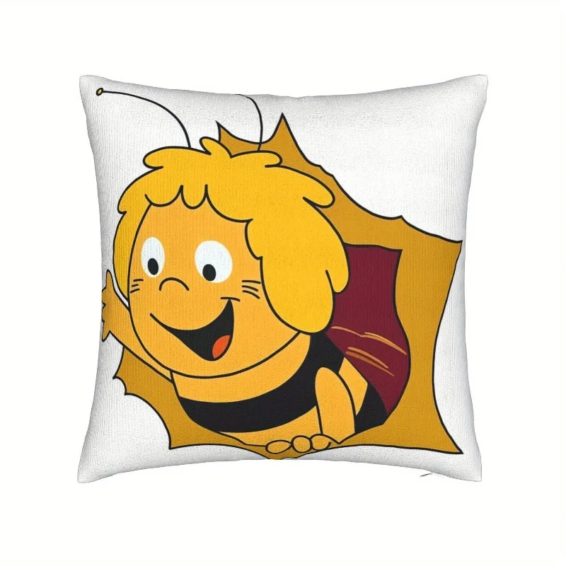 Short Plush Honey Bee Cartoon Pillowcase 18x18 Inch Double Sided Printed Decorative Cushion Cover Zipper Kids Room Decor