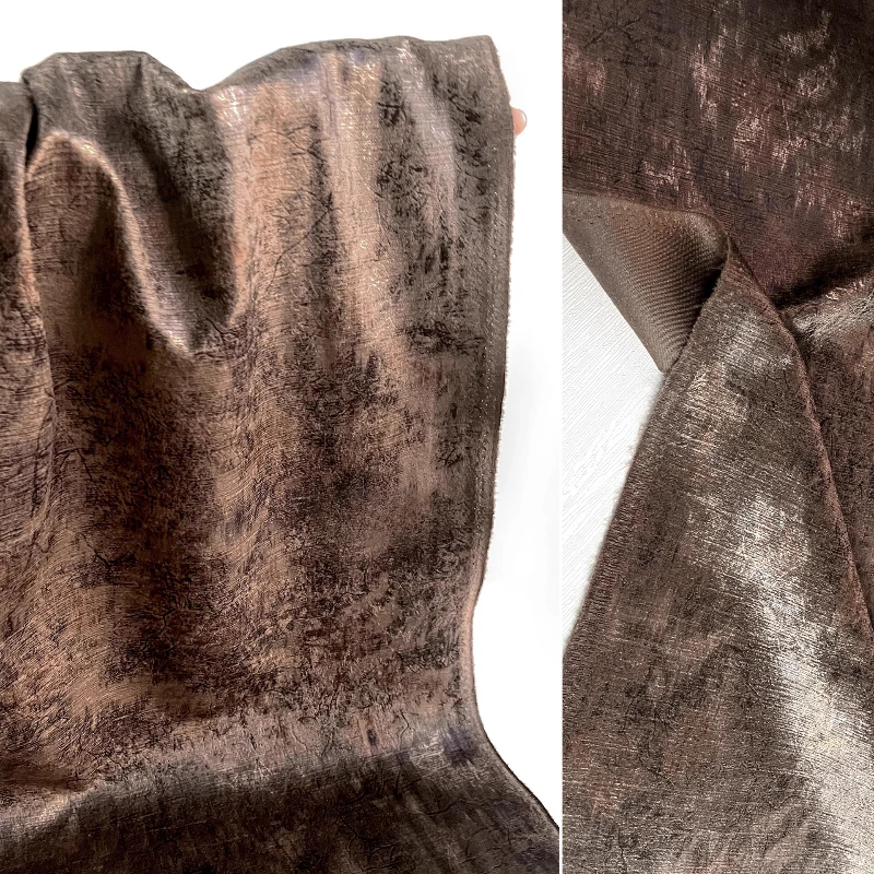 

Caramel Gilded Suede Fabric Vintage Distressed Metallic Foil Print Apparel Design Material DIY Custom Boho Skirt Jacket Pants