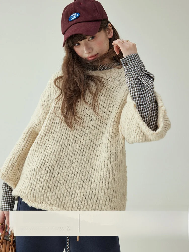 

AMUU Оригинальный зимний женский свободный вязаный свитер из шерсти с ажурным дизайном, повседневный, удобный, эксклюзивно онлайн