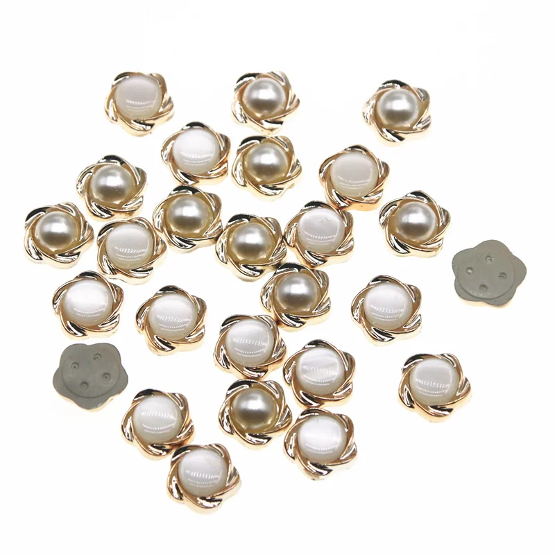 50pcs perla fiore plastica Flatback pulsante decorazione casa giardino artigianato Cabochon accessori per abbigliamento Scrapbooking