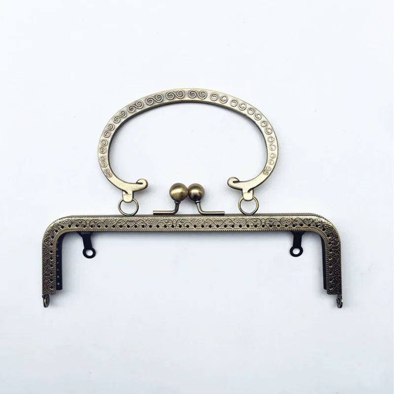 20cm Metal Purse Frame Embossed Handle for Clutch Handbag Making Kiss Clasp Lock Antique Bronze Bag Accessories Hardware