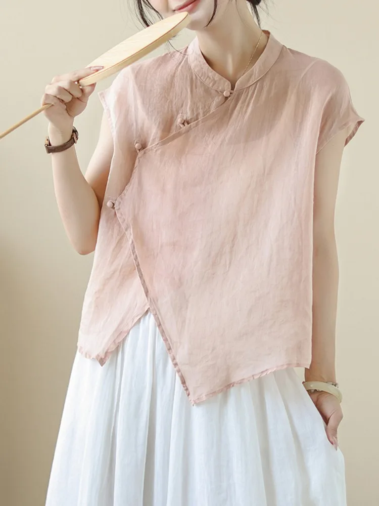 Cardigan aperto ort Sve di lunghezza regolare casual estiva da donna in cotone e lino asimmetrico cinese Sle