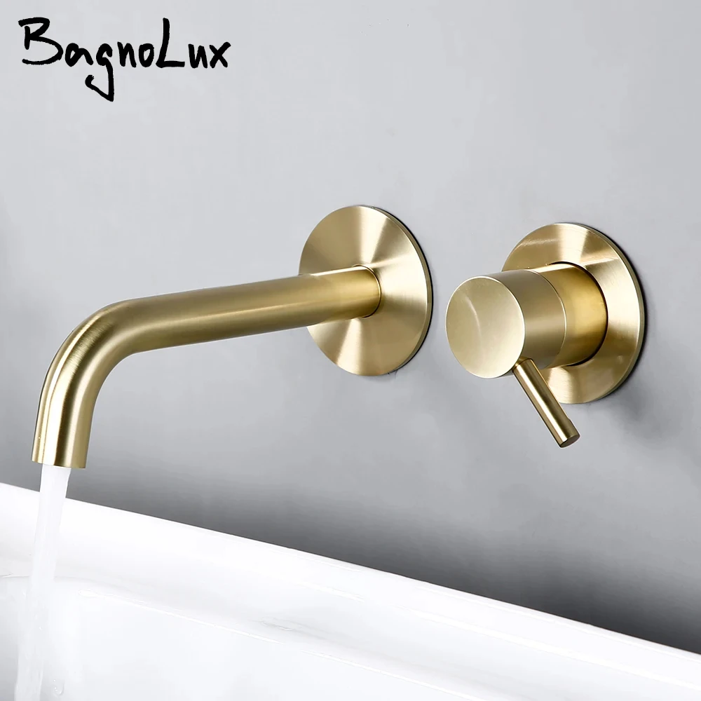 Bagnolux Brass Single Holder Lever Handle Brushed Gold Modern Deck Mounted Hot And Cold Water Mixed Type Bathroom Basin Faucet