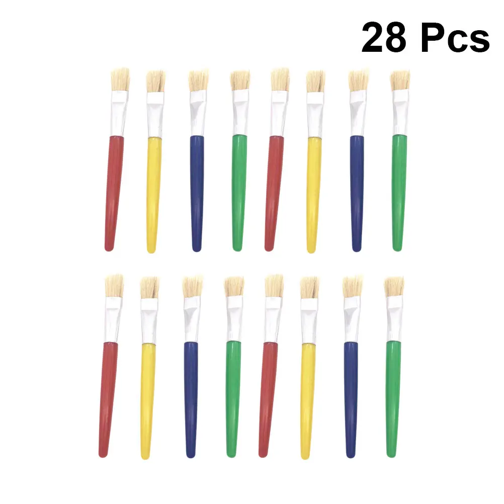 

28 Pcs Color Painting Brush Kids Graffiti Tool Flat Plastic Handle Swine Hair Drawing Pen for Children Adults