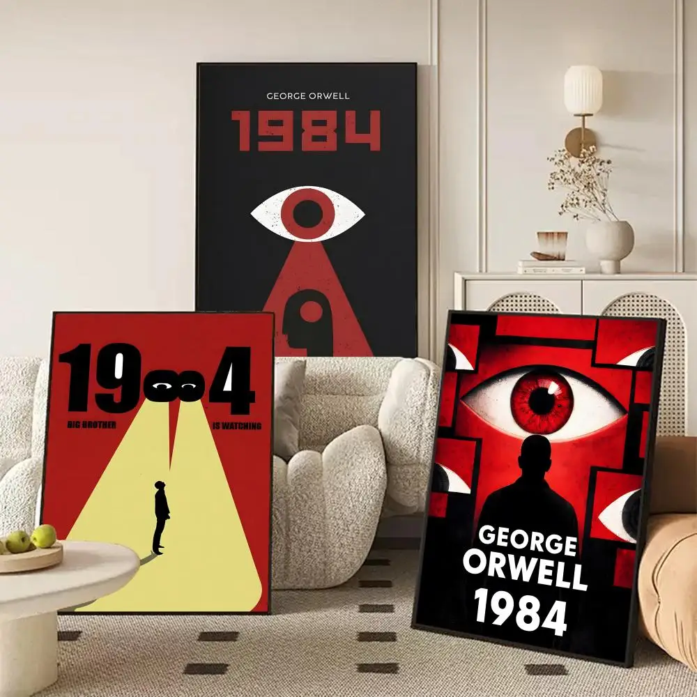 Novel 1984 G-George O-Orwell Poster Waterproof Self-Stick Wall Art Stickers, Removable Wall Decor for Living Room and Bedroom