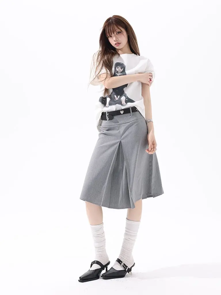 Slimming A-Line  Skirt with Check Design for Women Casual Knitted High Waist Pleated Skirt Girl Summer Spring Half Body