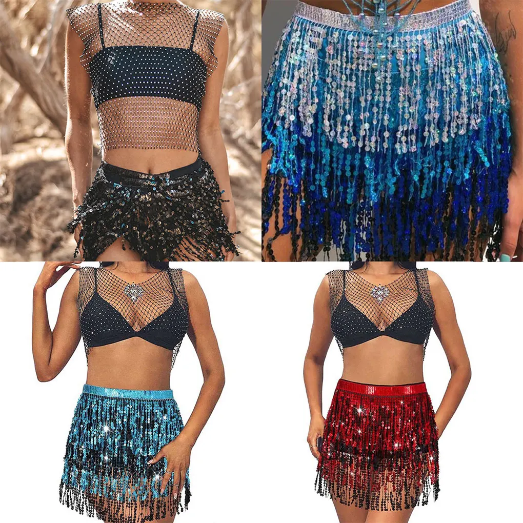 تنانير شرابة متعددة الاستخدامات من البوليستر للنساء، مجموعات الرقص S مليئة بأزياء الرقص #2