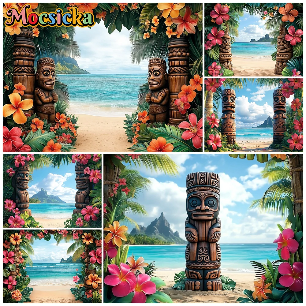 

Mocsicka Photography Backdrop Summer Backgrounds Ocean Beach Stone Statue Flowers Decorations Birthday Party Photo Studio Banner