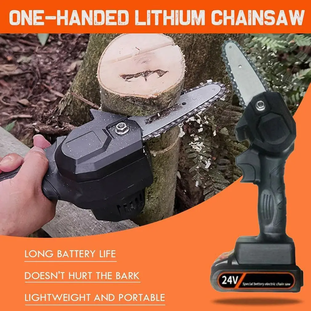 24V 4 inch Portable Electric Pruning Saw Wood Splitting Chainsaw Rechargeable Battery Brushed Motor One-handed Woodworking Tool