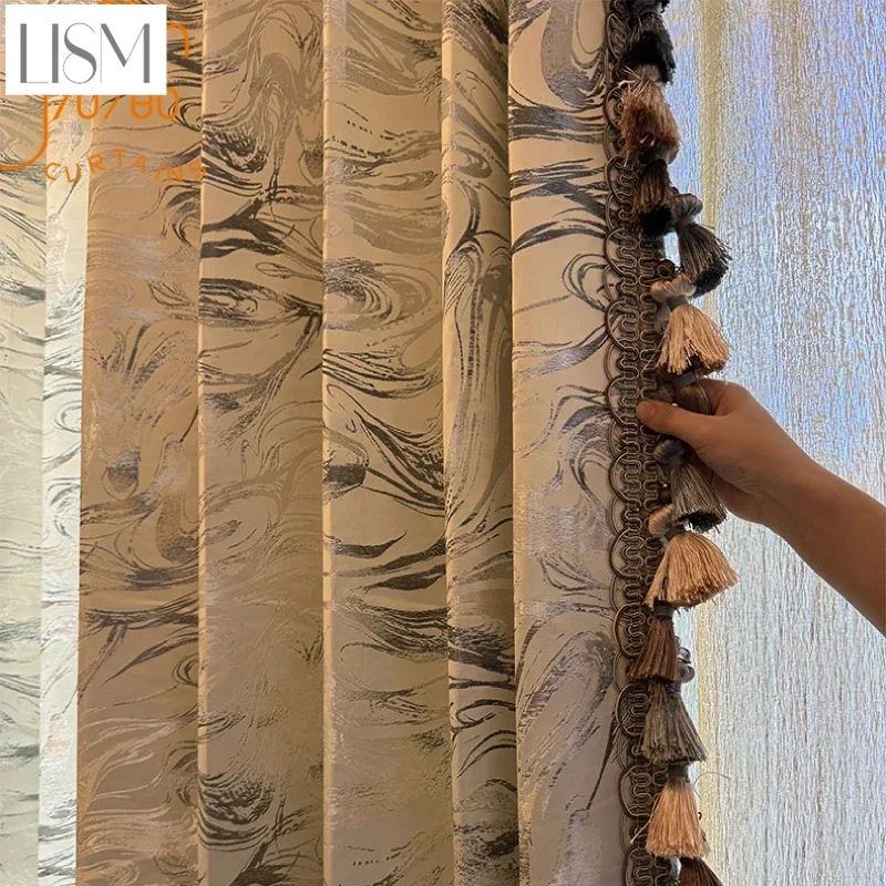 

Customized Grey Cloud Jacquard Thickened Blackout Curtains For Living Room Bedroom French Window Balcony Window Villa