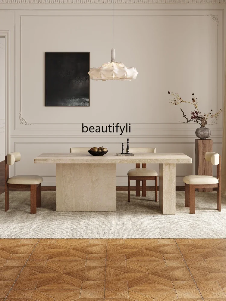 

Asmt51 Retro rock slab dining table hanging rectangular designer travertine dining table dining chair combination