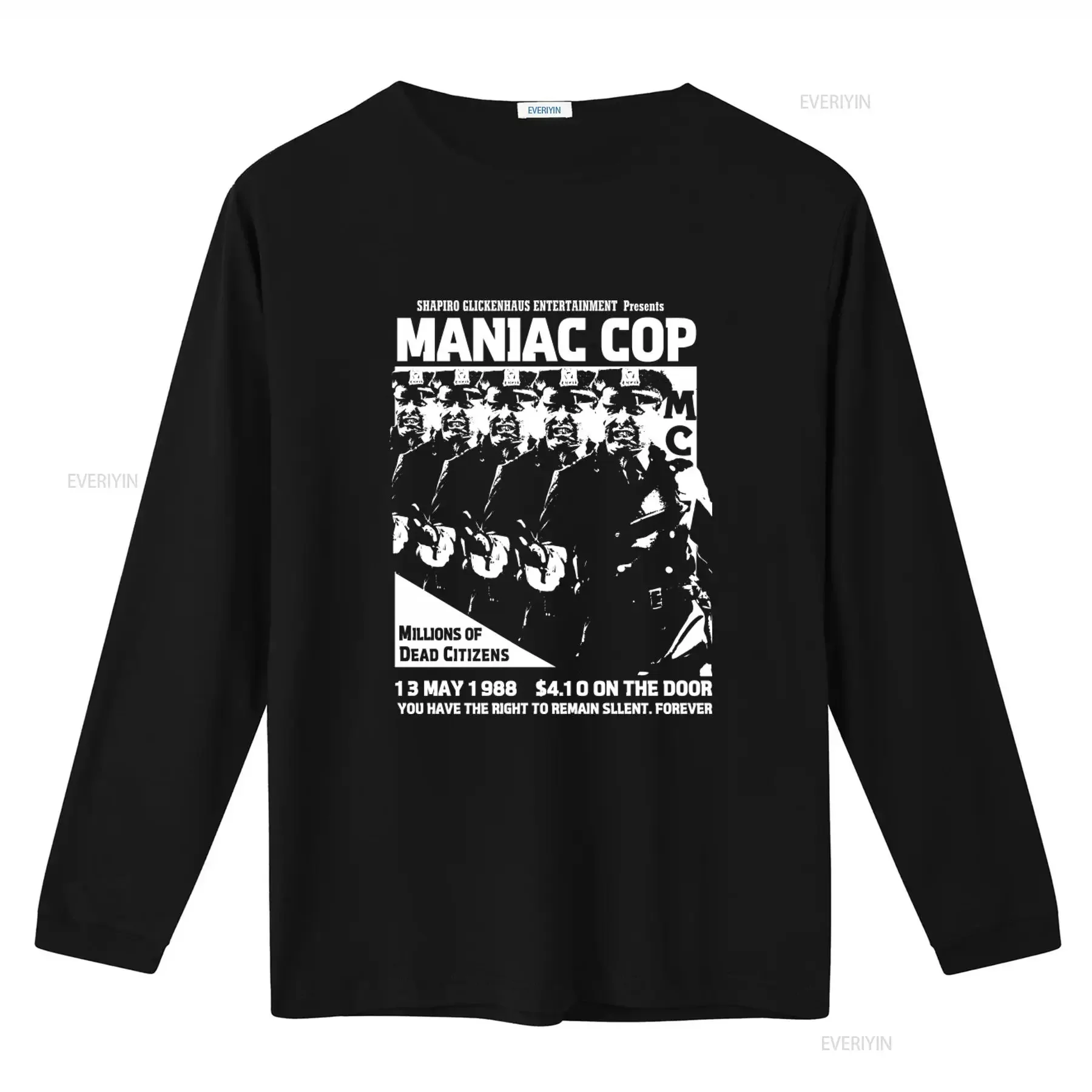 Maniac Cop DIY Punk Flyer T Shirt Retro Movie Promo Design  vintage Washed Soft homme Comfortable fashion Versatile Stretched