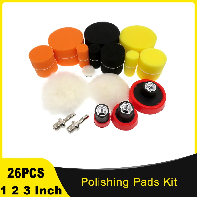 

1/2/3 Inch Polishing Pads Kit for Drill Detail Polishing Pad 26 Pcs with M14 Thread Backing Pad Adapters for Car Waxing