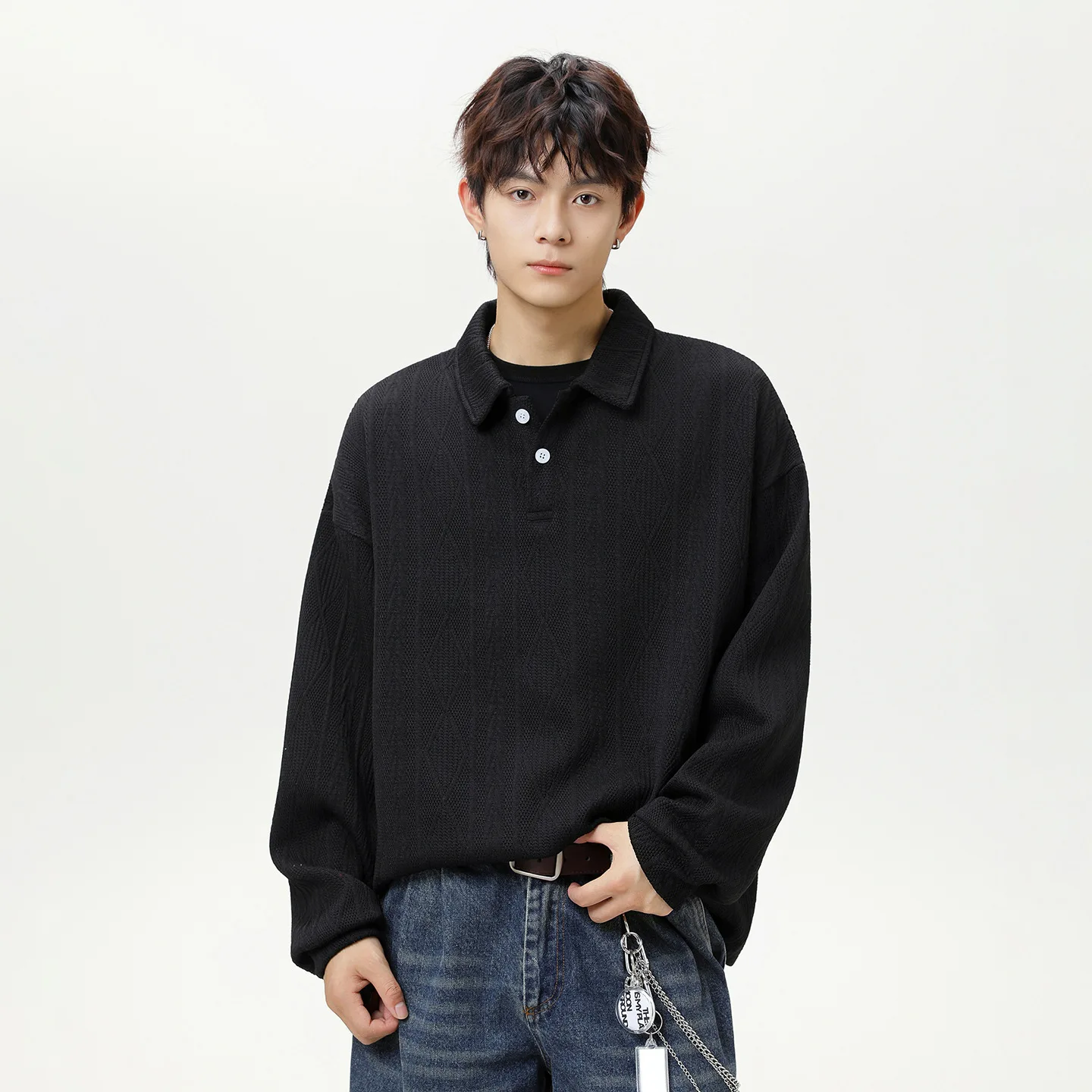 

Мужская футболка с длинным рукавом на шпильке в американском стиле, повседневная свободная рубашка с воротником на весну и осень, модная мода SIS7