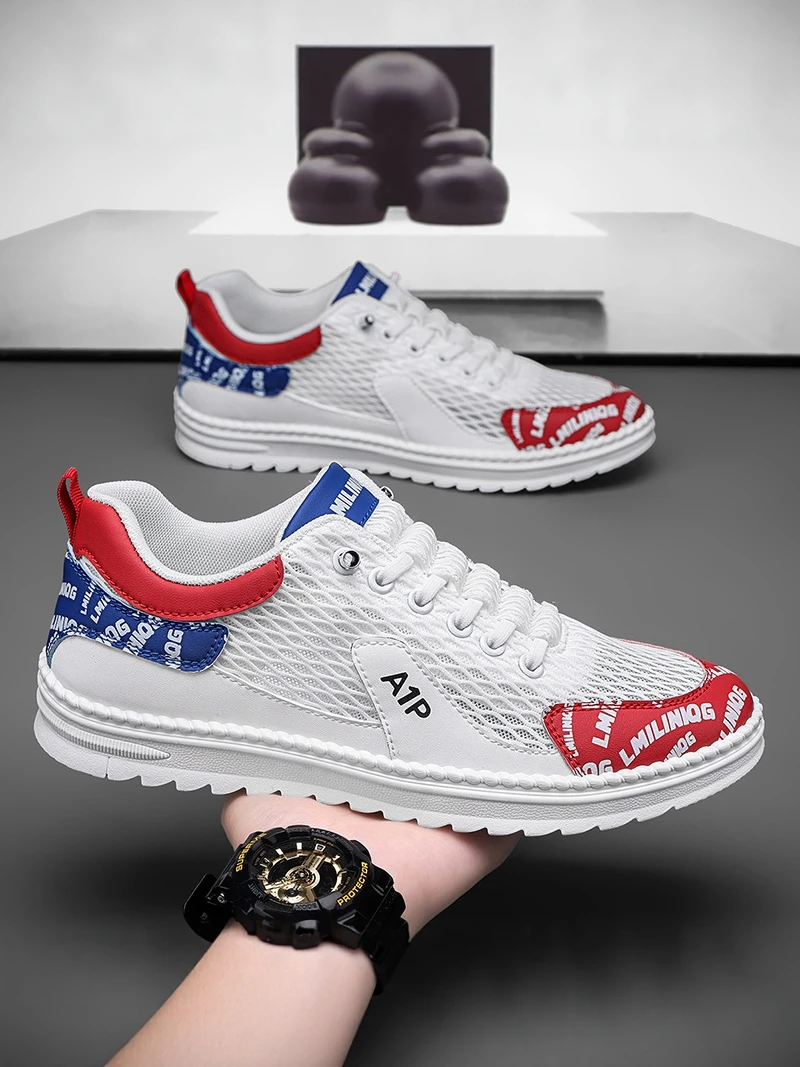 

Men's Summer Breathable Mesh Sporty Casual Shoes Workable Lightweight Soft Bottom Board Shoes Easy to Wear Outdoor Leisure Fo...