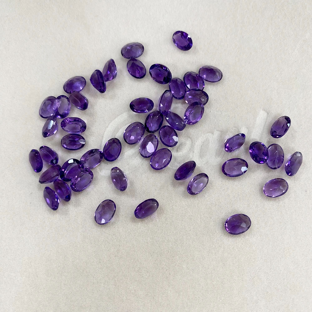 أحجار كريمة أرجوانية للأقراط والقلادات ، أحجار سائبة ، قطع بيضاوية ، ملحقات صناعة مجوهرات ذاتية الصنع ، جمشت طبيعي ، 7X5mm ، 0.75ct