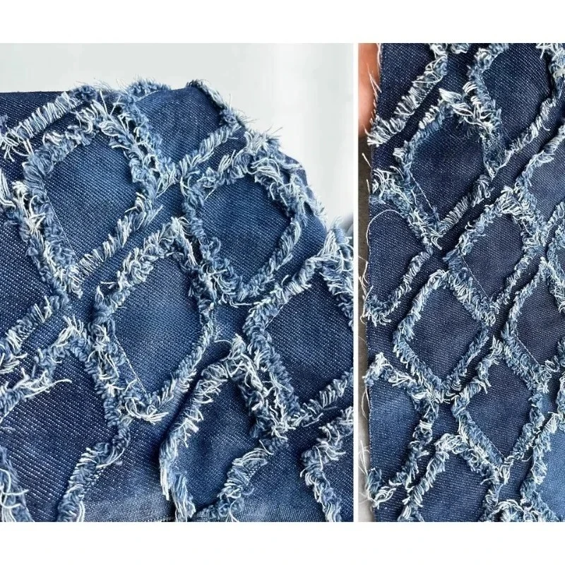 

Checkered Tie Dyed Denim Jacquard Fabric for Clothing Dress Creative Outerwear Designer Apparel Diy Sewing Cloth Material