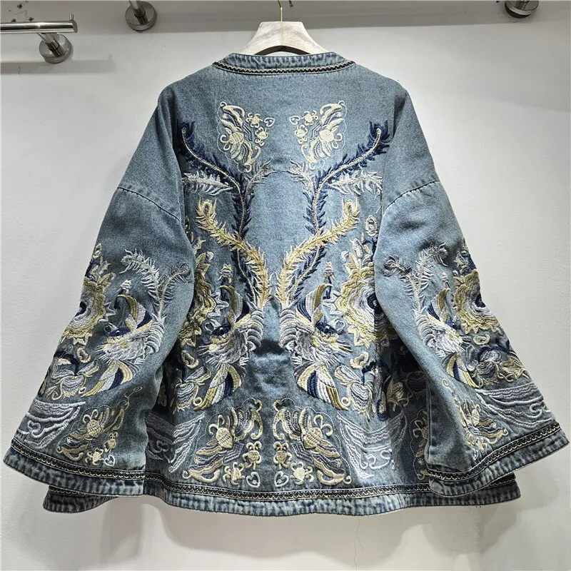 ANJY Autumn Winter New Women Chinese Style Elegant Fashion High-End Denim Jacket Stylish Chic Ins Versatile Tang Suit Top A17486