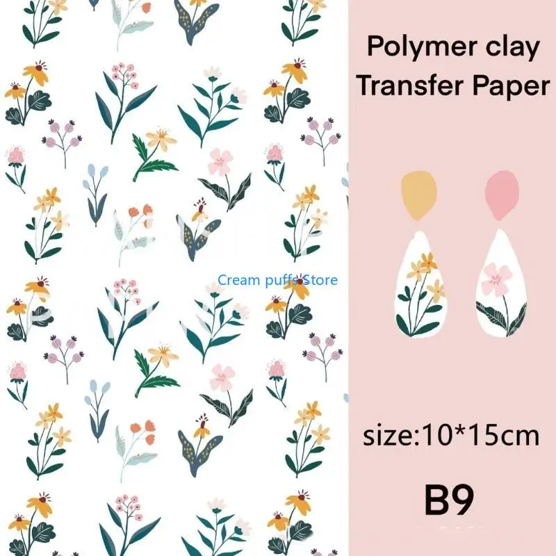 

50LE Flower Themed Clay Transfers Artistic Clay Decoration Craft Transfer Paper with Unique Flower Designs