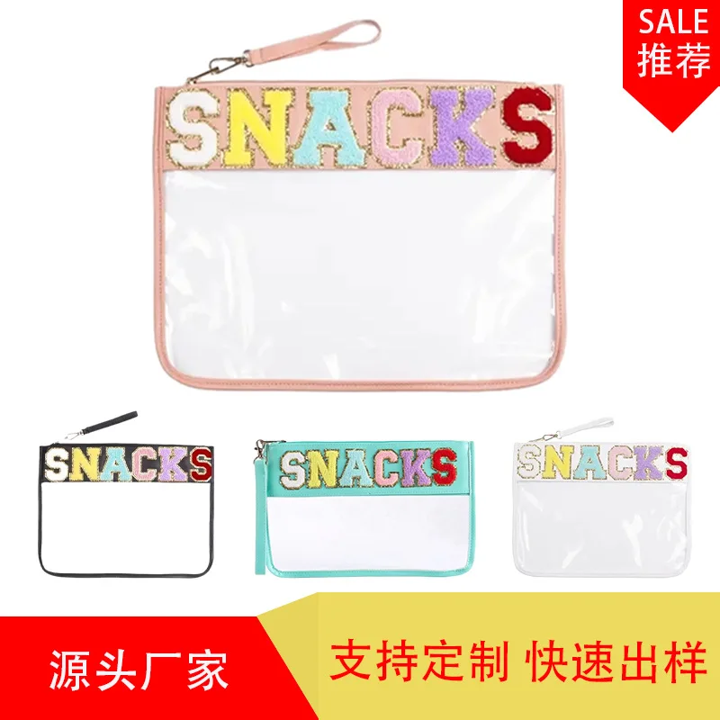 

Snack Storage Bag TransparentpvcZipper Bag Embroidery Letters Hand-Carrying Cosmetic Bag PortablePUWaterproof Wash Bags