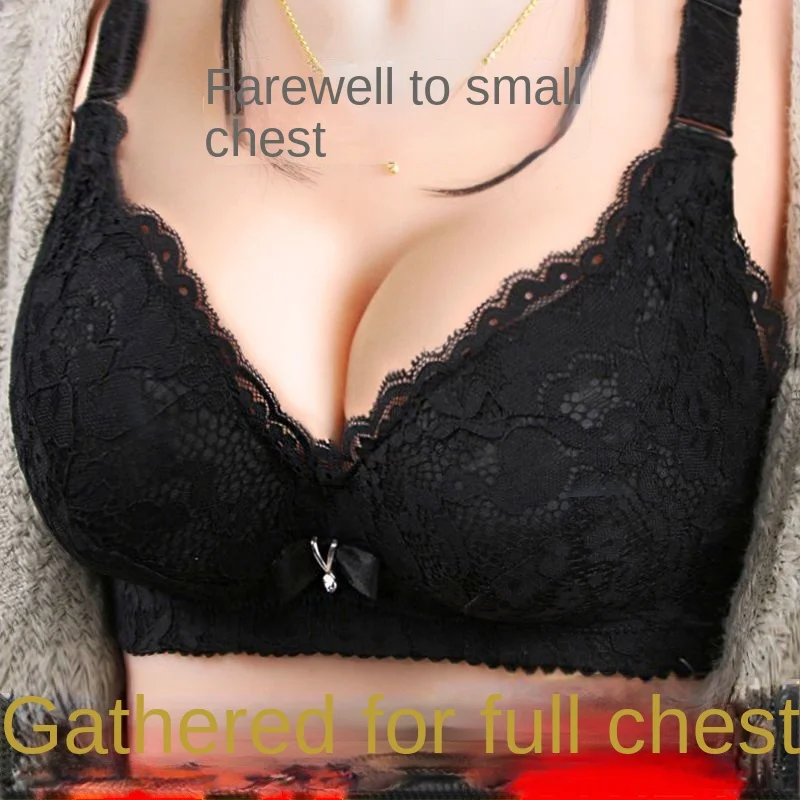 2 Pieces of Thickened 10cm Gathered Small Bra Without Steel Ring, Sexy Lace Underwear, Women\'s Ultra Thick Flat Chest Upper