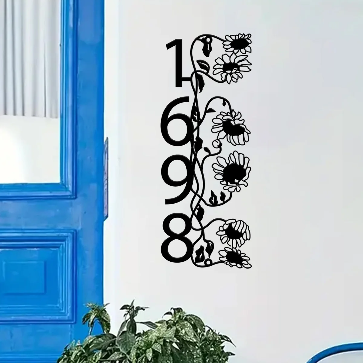 Metal Filigree Sunflower Wall Art Address Sign, Custom House Numbers Sign, Outdoor Sign, Metal House Numbers Door Hanger Decor