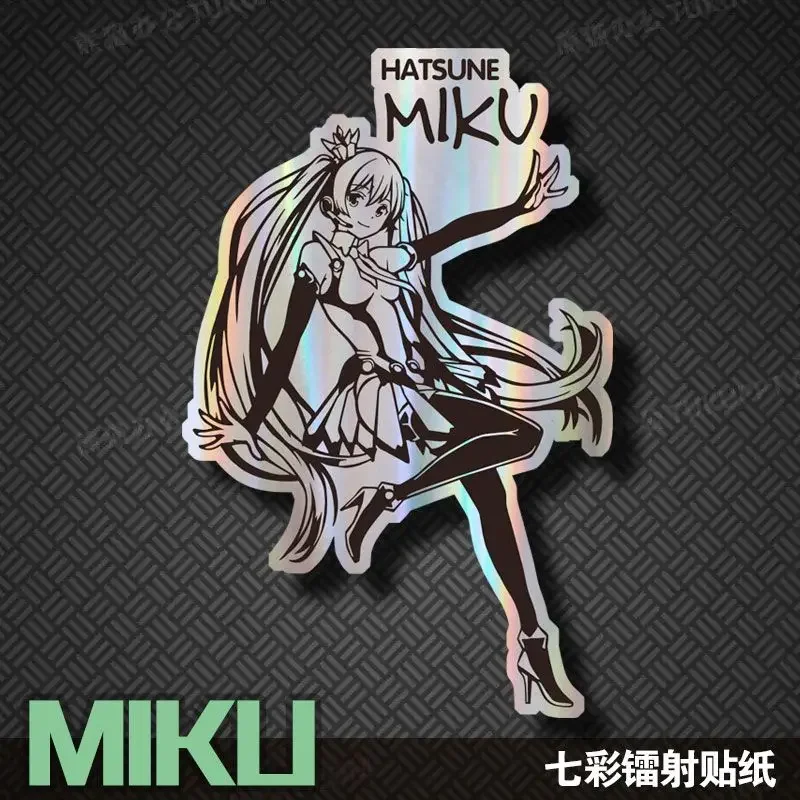 Hatsune Miku Laser Pattern Reflective Sticker Body Glass Electric Vehicle Personalized Decoration Sticker Computer Case Decal