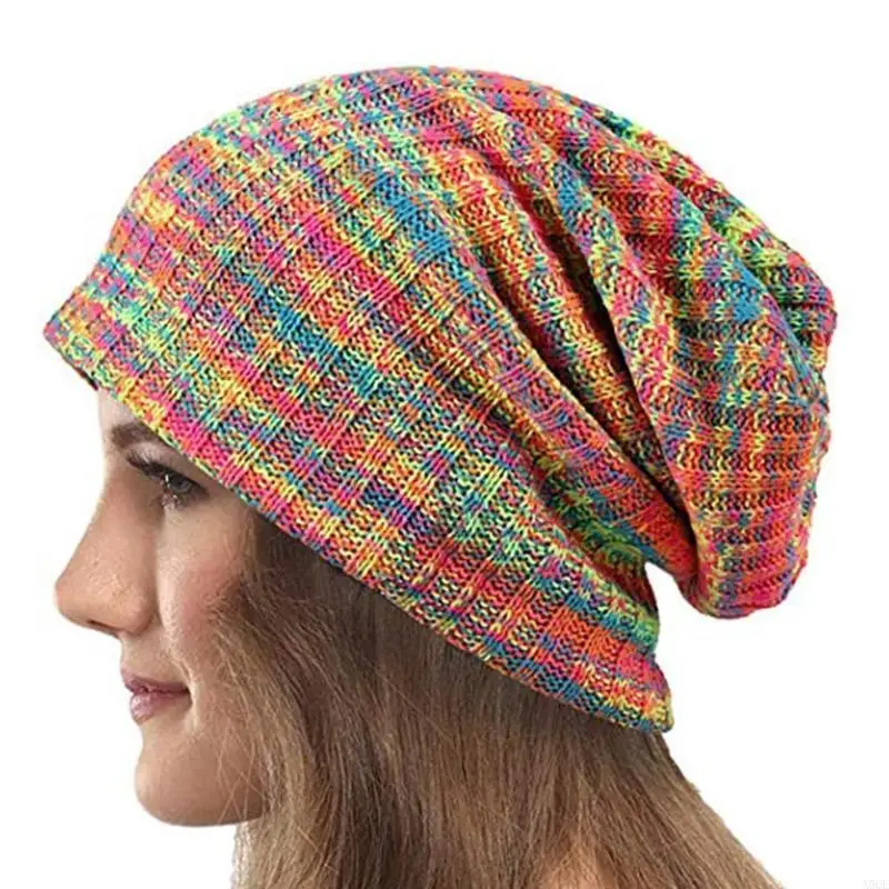 بالإضافة إلى قبعة مخملية محبوكة بألوان مختلطة قبعة صوفية مخططة للرياضة في الهواء الطلق #2