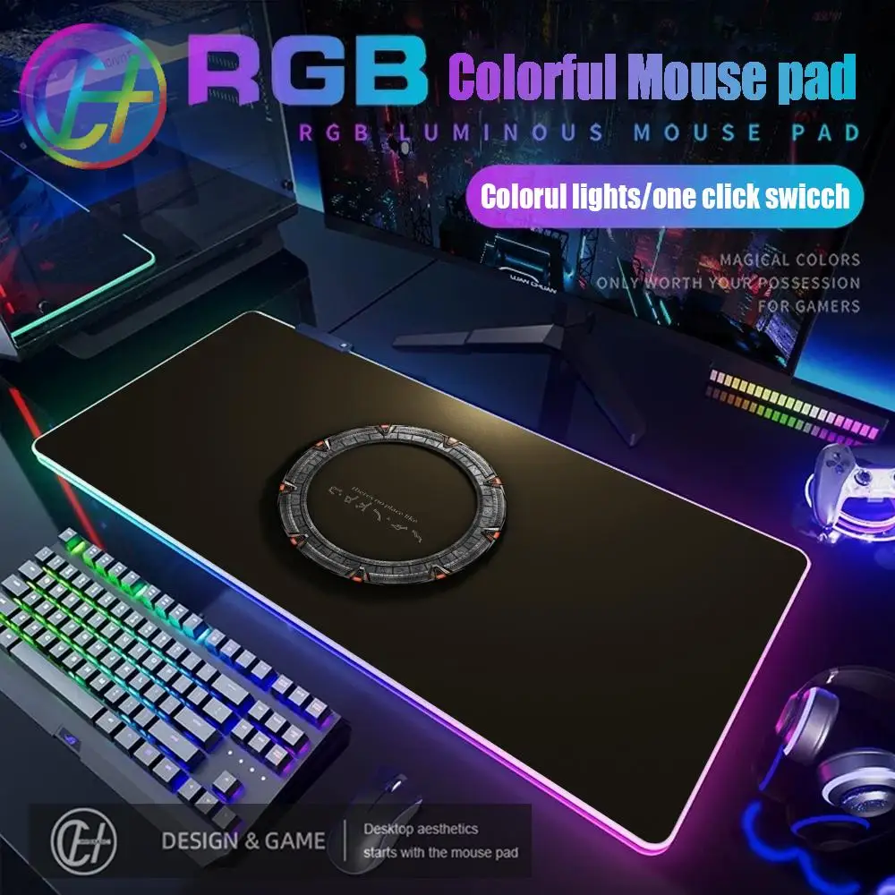 

Stargate Earth SG1 Atlantis Station Коврик для мыши RGB Коврик для игрового стола HD Gamer Большой светодиодный светильник XXL Коврики для мыши ПК Компьютерный ковер