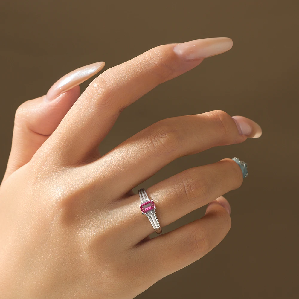 ATTAGEMS الزمرد قطع 1CT 5x7 مللي متر مختبر نمت روبي خواتم للنساء الأصلي 925 فضة خاتم حفلة خطوبة مجوهرات كلاسيكية #5